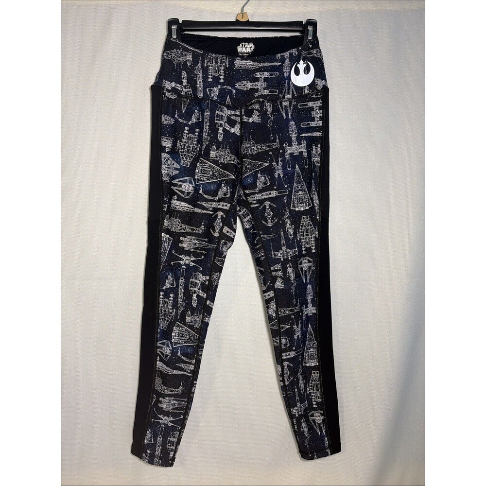 Womens Her Universe Star Wars Leggings Black White sz 0 Spaceships